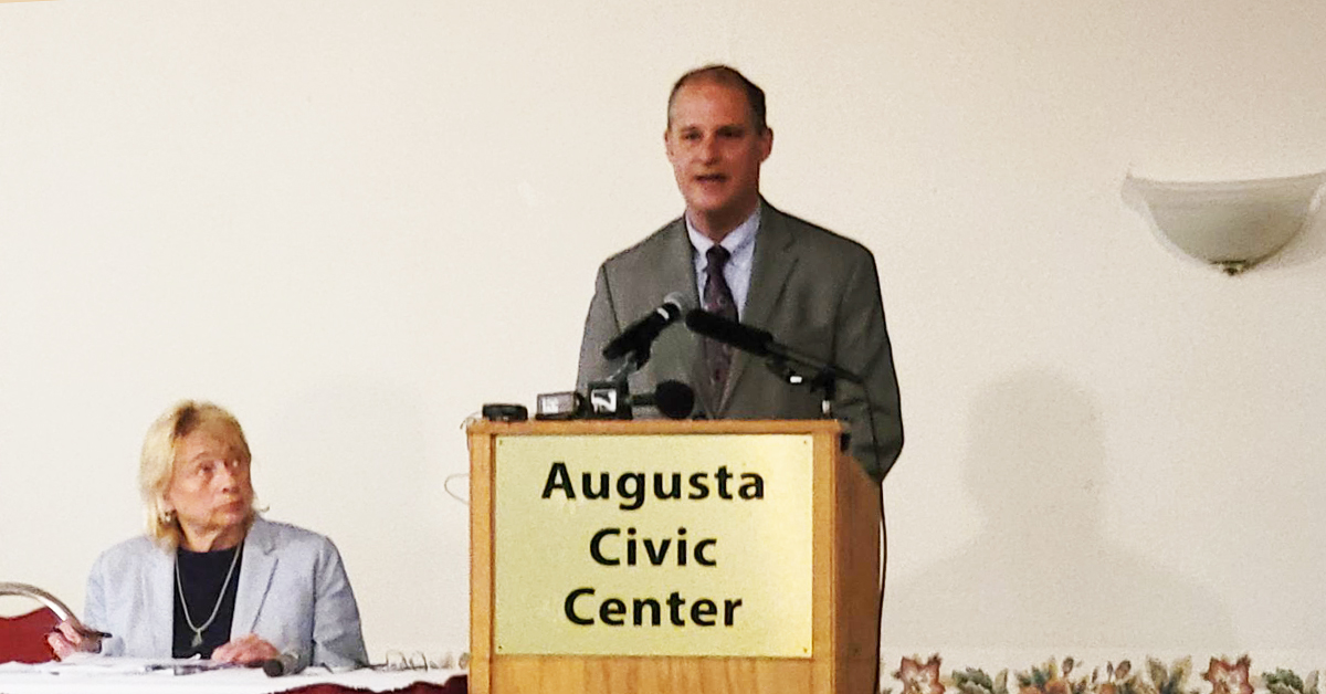 Efficiency Maine executive Director Michael Stoddard presenting at the Augusta Civic Center.